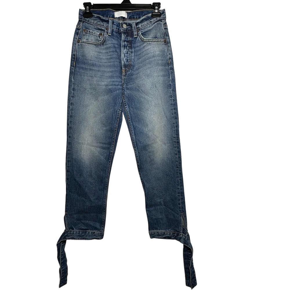 Boyish Avery High Rise Straight Leg Jeans Rear‎ Window Wash Tie Ankle Womens 25
